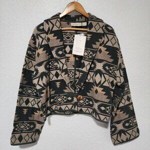 Women's Cropped Southwestern Aztec-Inspired Jacket Size Large Brown Green NWT
